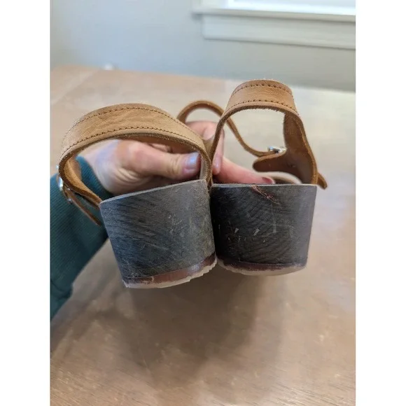 Sandgrens Saragasso Classic Clogs Women's 39 Tan Leather Wooden MaryJane Swedish - Picture 6 of 11